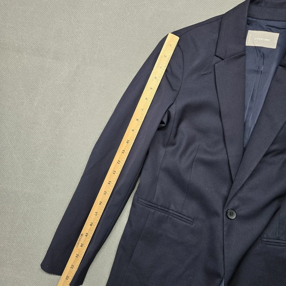 Everlane Blazer Womens 4 Blue Slim Fit‎ One Button Wool Shell Lined Jacket